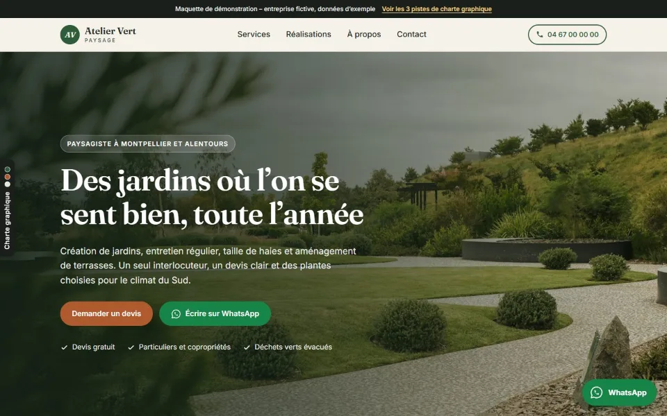 Site d'un paysagiste sur une seule page